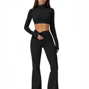 Women's High-Neck Long-Sleeve Yoga Set,  Flared Pants,