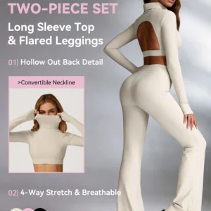 Women's High-Neck Long-Sleeve Yoga Set,  Flared Pants,